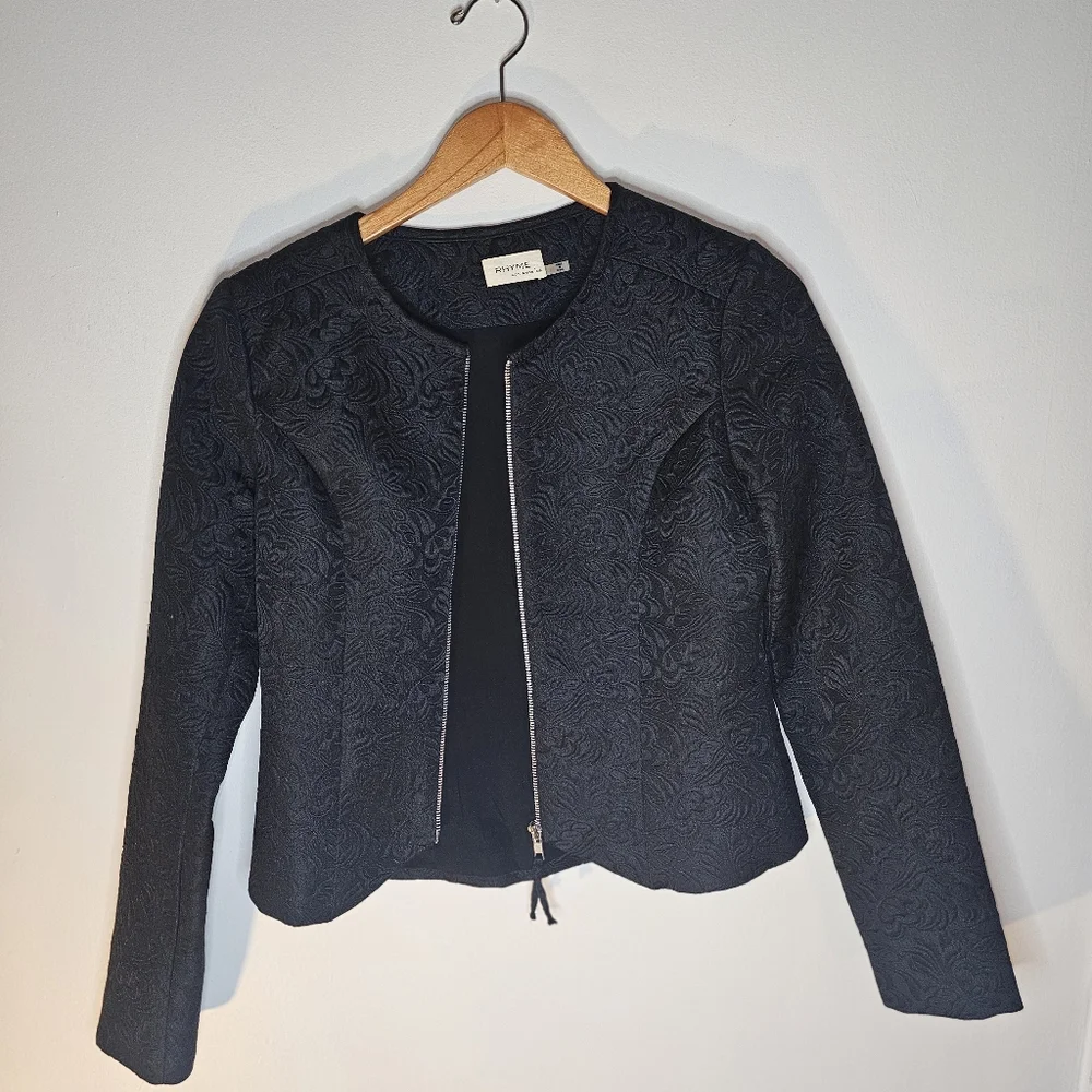 ​Rhyme LA Black Textured Embossed Zip Front Jacket Blazer Size M